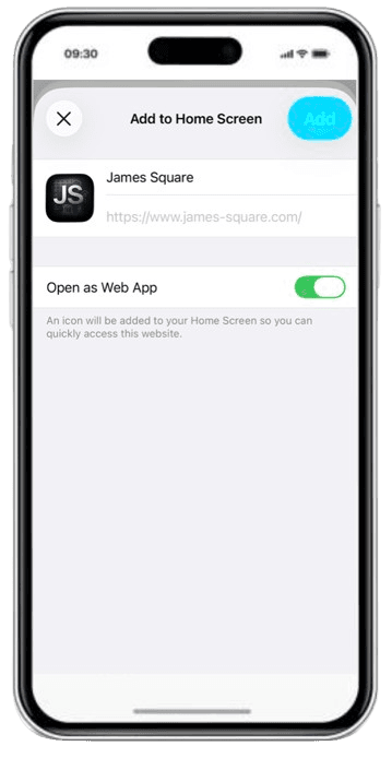 Add James Square to your home screen