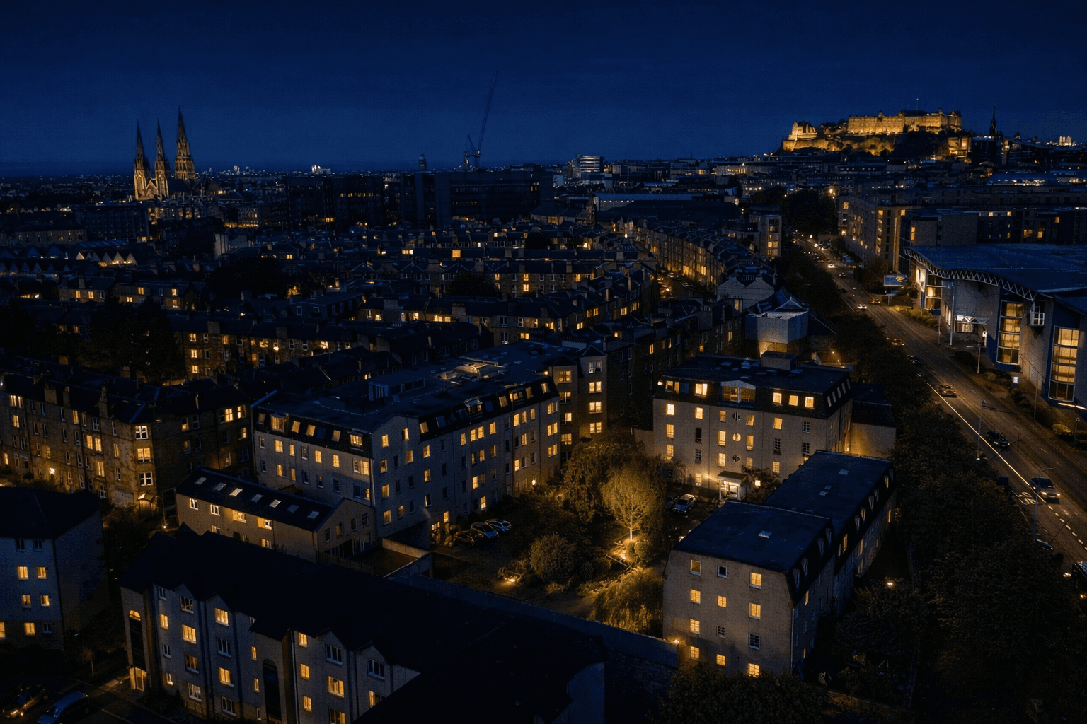 James Square aerial nighttime